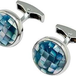 Blue MOP Round Cufflinks for Men � Mother of Pearl Design-image-33