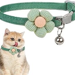 Qpets® Cat Collar Pet Collar Cute Flower Cat with Bell,Lovely Quick Release Adjustable Soft Plush Gift,Green-19