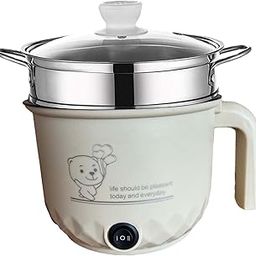 Fashion My Day Electric Hot Pot Household Portable Travel Cooker for Noodles Ramen Porridge Khaki with Steamer-5