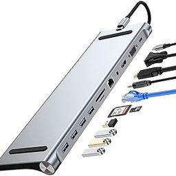 Tobo USB C Hub, 11 in 1 Type C Hub Dongle to Ethernet, 4K HDMI, VGA,4 USB3.0/75W PD/SD&TF Card Reader/Mic&Audio for Mac Book&Type C Laptops Updated Version(Type C HUB 11 in 1) - TD-948TC-17