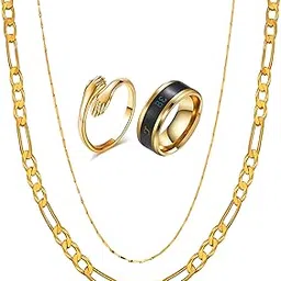 fashion frill Elegant Golden Chain With Hug and Temperature Ring For Men Boys Girls Pack of 4-picture-5