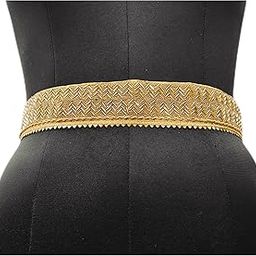 Fancy Traditional Fabric Val Moti Work Adjustable Waist Belt Kamarbandh for saree Gwon And Drees (39-1-Sj-Val-V-YlwDori-Gold)-image-15
