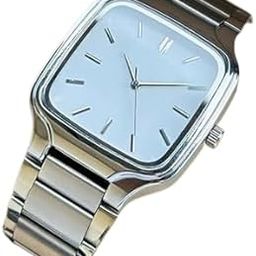 Watch Minimalist Eddy Square Dial Men's with Stainless Strap, Analog Display with Slim Case Design Wrist Adjustable Steel Belt and Lock-0