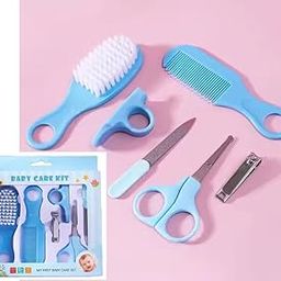 Baby Grooming Baby Healthcare Kit Newborn Baby Care | Accessories Baby Health Care Set| Baby Nail Clipper |Scissors Hair Comb| Hair Brush |Nose Cleaner | Safety for Toddler| Infant Nursing Grooming (6pc Grooming Set - Blue)-picture-5