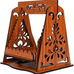 SHBK DECOR Wooden Laddu Gopal Jhula, Jay Shree Krishna Carved Swing for Bal Gopal, Decorative Temple Accessory-13