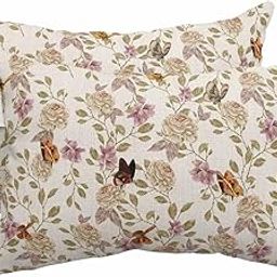 Hokiten Lumbar Pillow Covers Set of 2, Vintage Floral Waterproof Outdoor Chaise Lounge Pillow Covers with Elastic Strap, Spring Floral Botanical Butterfly Rustic Headrest Pillowcase for Patio, 11 x 16-image-101