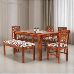 KENDALWOOD™ Furniture Premium Dining Room Furniture Wooden Dining Table with 4 Chairs & 1 Bench Solid Wood 6 Seater Dining Set(Honey Finish with Cushions)-17