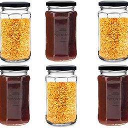 Croco Jar Glass Jars and Storage Containers Air Tight Lid For Herbs, Foods, Jams, Liquid, Small Spice Jars - 500 Ml Glass Pickle Jar (Pack Of 6, Black)-3