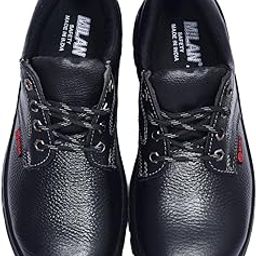 Milan MS3 ISI Marked Leather Safety Shoes for Men | Black Industrial Safety Footwear with Steel Toe & PU Sole | Durable Work Shoes for Construction & Factory Use-image-98