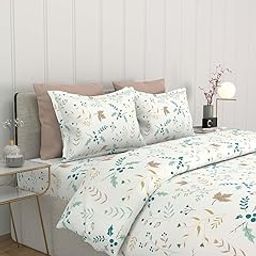 Bombay Dyeing 525B 164 TC 100% Cotton Turquoise Blue & Cream Double Size Bedsheet with 2 Pillow Covers-image-1