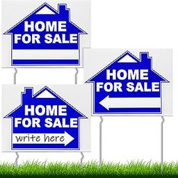 3 Pcs 12 x 16 Inches Home for Sale Signs with Stakes Double Sided Home for Sale by Owner Yard Sign with Directional Arrow Open House Signs for Real Estate Signs for Real Estate Agents (Blue, White)-0