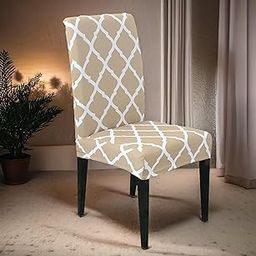 Weavers Villa Elastic Chair Cover Stretch Removable Washable Short Dining Chair Cover Protector Seat Slipcover (Pack of 1, Beige)-image-44