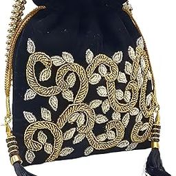 Elegant Potli Bag for Women Handcrafted Velvet Potli with Embroidery Ideal for Weddings, Parties, and Festivals (Black)-image-97