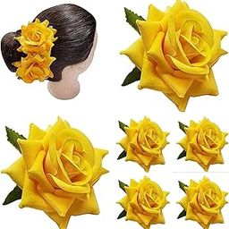 Artificial Rose Flowers Floral Hair Clips Pins For Women's and Girls Hair Decoration Accessories, Pack of 6 (Yellow)-image-63