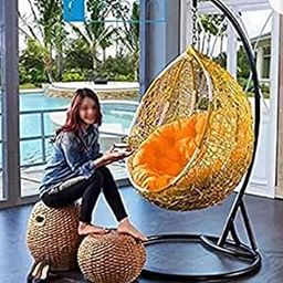 Humaira Outdoor Furniture Single Seater Swing Chair & Stand & Big Cushion Hammock Hanging Jhula for Outdoor, Patio, Balcony, Garden (Yellow Swing & Orange Cushion)-image-79