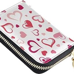 Valentine Pink Heart Pattern RFID Credit Card Wallet, Microfiber Leather Zipper Card Case Holder for Women-image-98