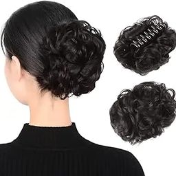 DELORUS 1 Pcs Synthetic Nylon Messy Curly Hair Claw/Clutcher Bun Hair Extension for Women and Girls (Brown)-image-85
