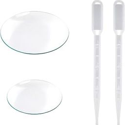 Labxport Borosilicate Watch Glass 50mm (1pcs.), Watch Glass 75mm (1pcs.) & 3ml Polypropylene Graduated Pipette Droppers (2 Pcs.) combo for Beaker Cover | for Essential Oils, Lab Use, Ink Filler etc-23