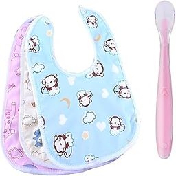 KIDS BASIC Baby Feeding Bibs (Pack of 3) & Silicone Spoon |Waterproof Bib | Baby Apron | BPA Free Self Feeding Spoon-26