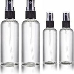 ZELOVI 4-Pieces 2pcs 100ml 2pcs 50ml Plastic Fine Mist Spray Empty Bottle Plastic Small Empty Perfume Water Bottle Spray for Hair, Face, Plant, Hand, Kitchen Mini Pocket Sanitizer-24
