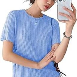 SAVAYO Women’s Regular Fit Crop Tops for Jeans | Round Neck T-Shirt | Korean Trendy Casual Style | Half Sleeve, Textured, Collarless | Tank & Formal Wear-image-106