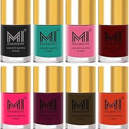 MI FASHION Soft Unique Velvet Matte Nail Polish Multicolors Set Lacquer & Highly Pigmented Intsense Color Top Coat 9.9ml Each (Pack Of-8)-84