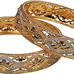 Traditional Gold-Color Designer Bangles Set, Metal Weave Pattern, 2 Pieces-picture-33