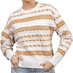 axorra - let's flex Women’s Woolen Sweater | Round Neck Knitted Pullover with Stylish Geometric Pattern | Warm Winter Wear Casual Knit Top for Ladies & Girls-picture-2