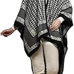 Cape for Women Black Abstract Print Three Fourth Sleeve V-Neck Acrylic Cape-image-50