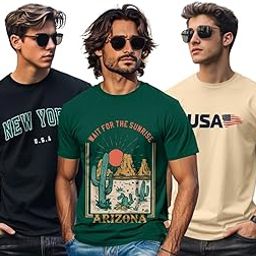 veirdo 100% Pure Cotton Regular Fit Cool & Trendy Front Printed Half Sleeve T-Shirt Combo for Men (Pack of 3) (Available Colors: Black, Navy, Swanwhite, White & Green)-picture-21
