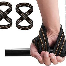 Weight Lifting Straps Figure 8, Anti-Slip Strap with cuffs wrist Support for Gym Workout Deadlift Powerlifting Bodybuilding Weightlifting, Fitness Strength Training for Men (Medium, Black-Orange)-image-41