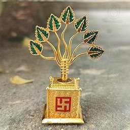 UrbanShilp Gold Metal Tulsi Plant for Pooja Decorative, Religious Kyara, Wedding Return Gift, Vastu Items, Showpiece-image-57
