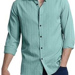 Men's Casual Cotton Plain Button Down Shirts Full Sleeve Textured Summer Beach Shirt for Men-image-91