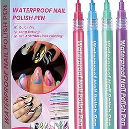 LOSA 4 Pieces Portable Waterproof Nail Polish Pen Nail Art Tools 3D Nail Art Pens Style A-image-45