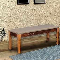 Furniselan Solid Sheesham Wood Dining Bench for Living Room | 3 Seater Dining Bench with Adjustable Cushion | Rustic Teak Finish-image-19