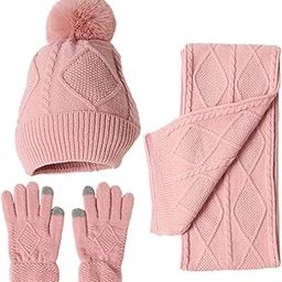 Winter Hat Scarf Gloves Adults Long Scarf for Running Outdoor Sports Holiday Pink-image-71