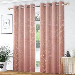 RED RIBBON DECOR Heavy Velvet Fabric Room Darkening Tree Design Curtains 9 Feet for Long Door, Pink, Pack of 3 Pieces-image-41