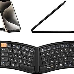 Ergonomic Foldable Keyboard, XK03 Split Folding Bluetooth Keyboard, Ultra Slim Travel Keyboard, Portable Bluetooth Keyboard for iPad, iPhone-17