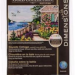Dimensions Counted Cross Stitch Kit Gold Collection 'Bayside Cottage', 18 Count Ivory Aida, 7" x 5"-image-72