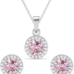 925 Sterling Silver Tove Pink Solitaire Pendant Earrings Chain Necklace Jewellery Set | Platinum Plated, Swiss Zirconia |Gift for Women and Girls-image-74