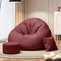 Pi Bean Bags with Beans Filled XXXXL Bean Bag with Free Cushion and Round Footrest - Official : Relaxation Range (Color : Maroon)-image-38