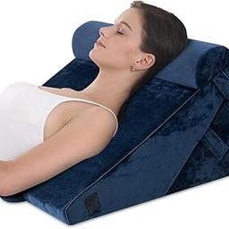 Grin Health Orthopedic Bed Wedge Pillow with Head Rest Adjustable Wedge Cushion for Sleeping, Acid Reflux GERD, Leg Support Pillow, Bed Wedge Pillow for Back Support Cushion, Pregnancy Pillow (Navy)-11