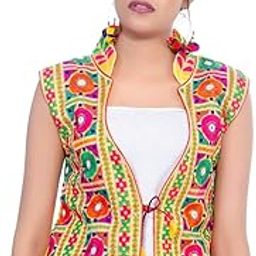 Outerwear Ayam Exports Womens Multicolor Cotton Handmade Traditional Rajasthani Design front Embroidered Kutchi Work Jacket,Option1,Length: 19-20-image-58
