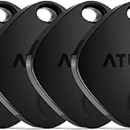 ATUVOS Tracker Bluetooth Item Finder, Compatible with Apple Find My (iOS Only), 120m Finding Range, Replaceable Battery, Waterproof, for Keys, Luggages, Suitcases, Wallets, Bags, 4 Pack, Black-55