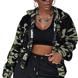 Camo Print Zipper Teddy Coat, Plush Polyester-image-15