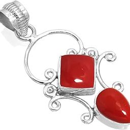 925 Sterling Silver Handmade Pendant for Women Two Gemstone Costume Silver Jewelry for Gift (99507_P)-picture-15