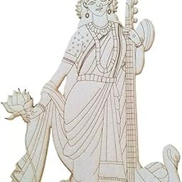 Goddess Saraswati MAA with Sitar Pre marked Wooden MDF Shapes Boards Art and Craft Painting Cutout DIY Mandala Painting, Rangoli Art, Wall Hanging Work Home Room Decor Artistic (12 Inch)-image-15