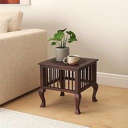 ME MAHARANI ENTERPRISES Wooden Side Table end Table for with Sunburst Design top, Square Top, Curved Legs, Dark Living Room Furniture (Brown Color)-12