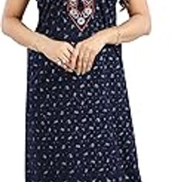 Women's Hosiery Cotton Nighty| Half Sleeves | Night Wear | Maxi for Women | Size-X-Large, Round Shaped Neck (Article-SK-024B) Blue-image-8