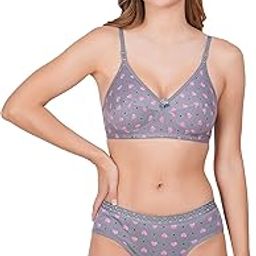 Women Non Padded Wirefree Cotton prented molticolor Bra Panty Sets-image-36